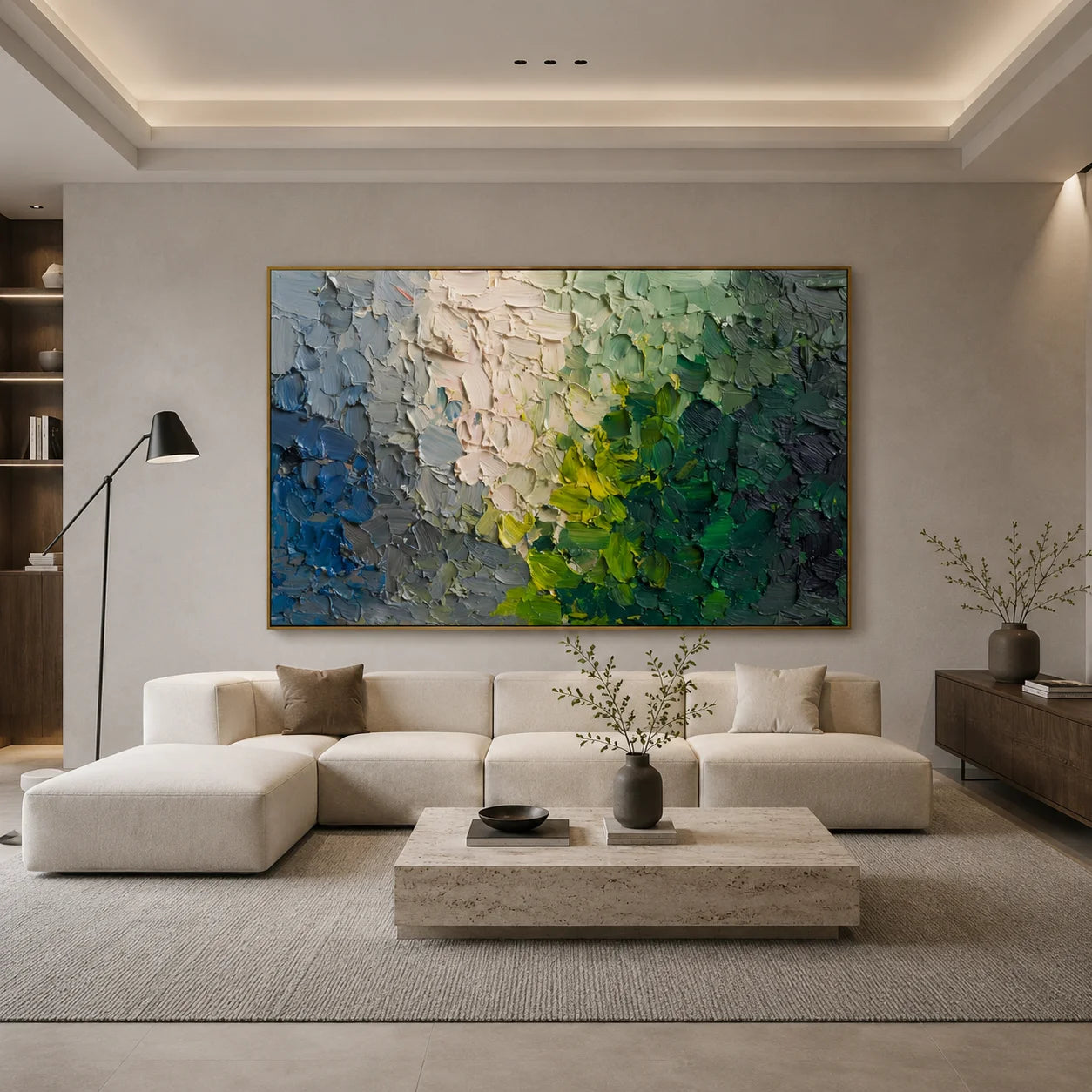 Green Blue Abstract Hand-Painted Oil Painting, Modern Textured Impasto Wall Art # OA 1047
