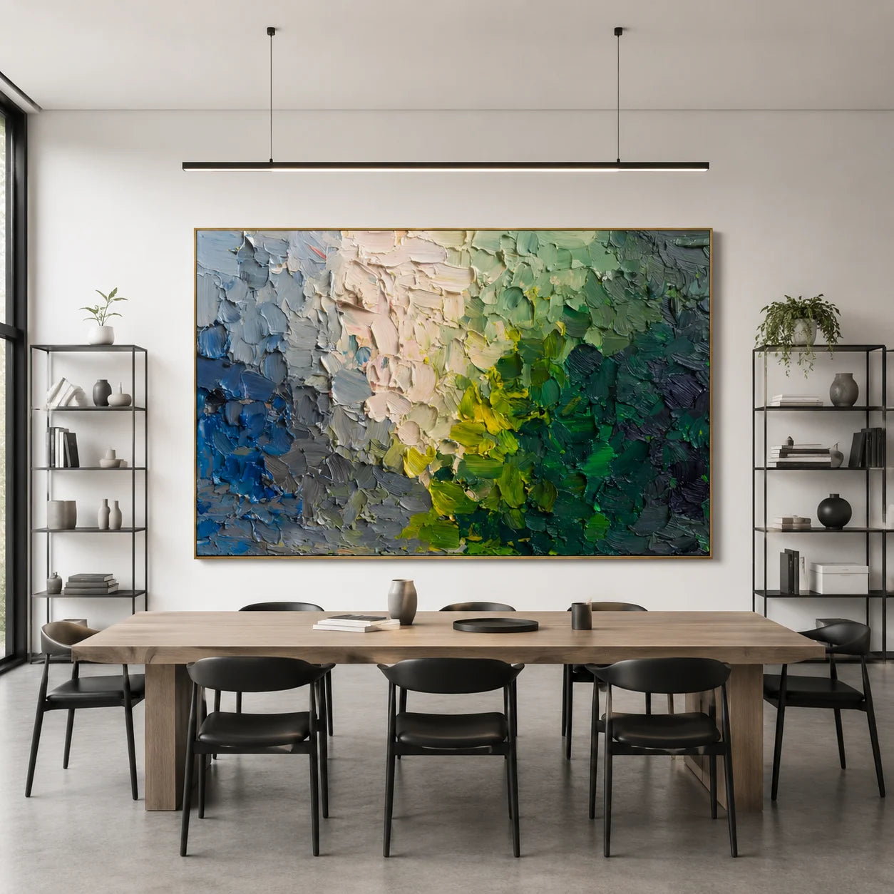 Green Blue Abstract Hand-Painted Oil Painting, Modern Textured Impasto Wall Art # OA 1047
