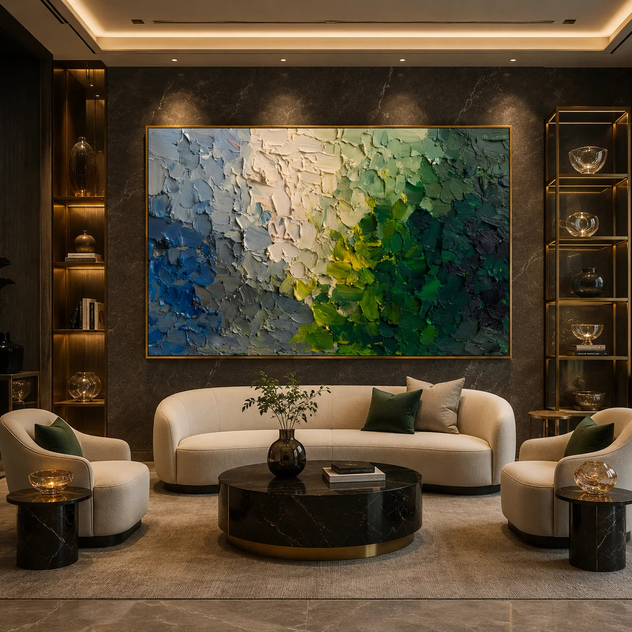Green Blue Abstract Hand-Painted Oil Painting, Modern Textured Impasto Wall Art # OA 1047