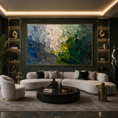 Green Blue Abstract Hand-Painted Oil Painting, Modern Textured Impasto Wall Art # OA 1047