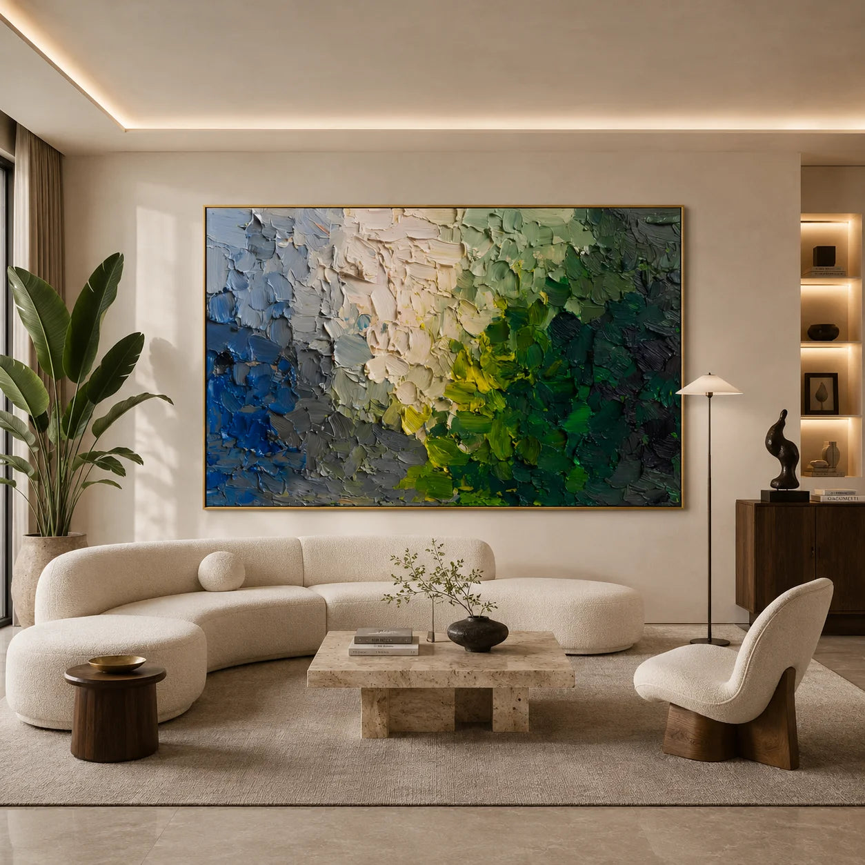 Green Blue Abstract Hand-Painted Oil Painting, Modern Textured Impasto Wall Art # OA 1047