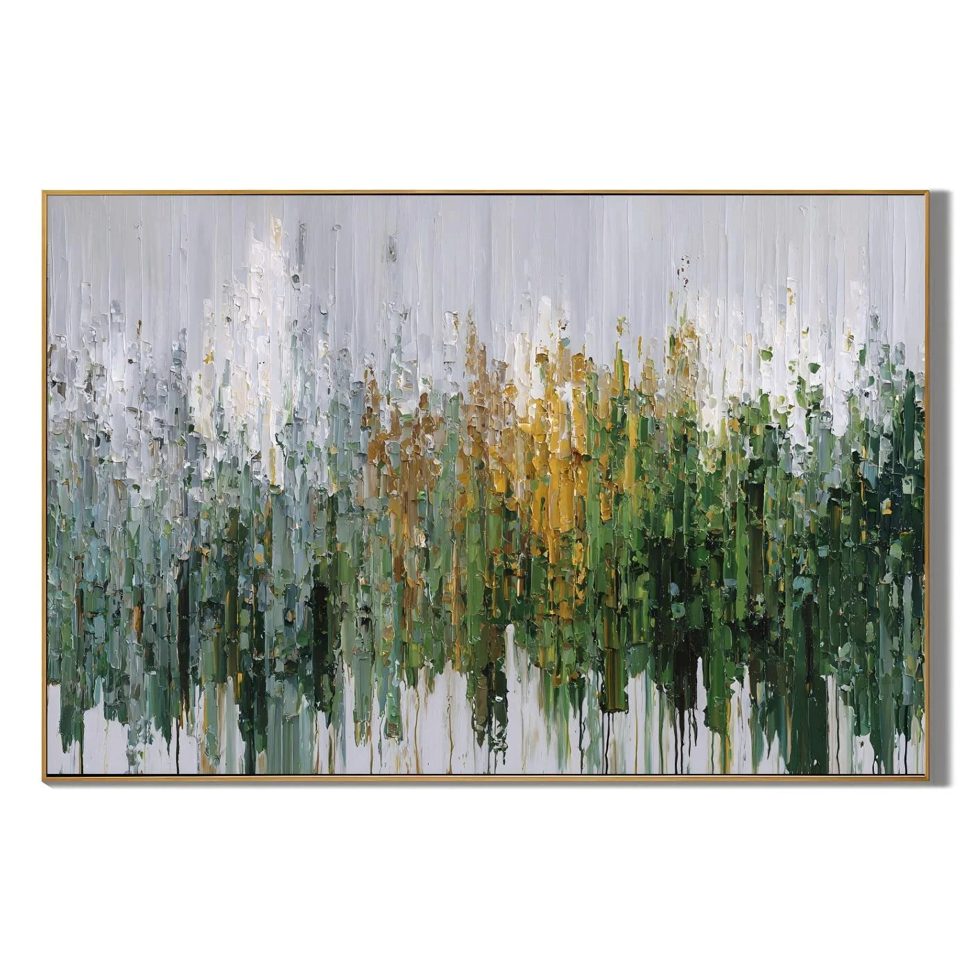 Green Gold Abstract Forest Hand-Painted Oil Painting, Modern Textured Landscape Wall Art # OA 1064