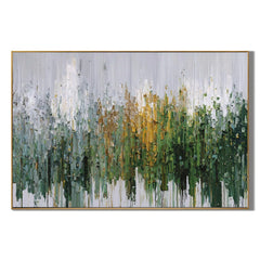 Green Gold Abstract Forest Hand-Painted Oil Painting, Modern Textured Landscape Wall Art # OA 1064