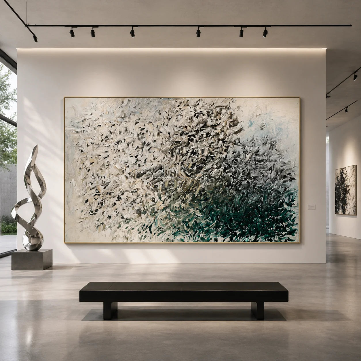 Green Gray Abstract Hand-Painted Oil Painting, Modern Textured Brushstroke Wall Art # OA 1046