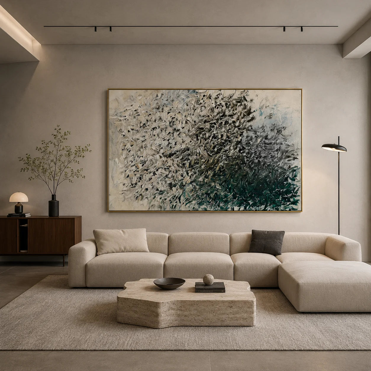 Green Gray Abstract Hand-Painted Oil Painting, Modern Textured Brushstroke Wall Art # OA 1046