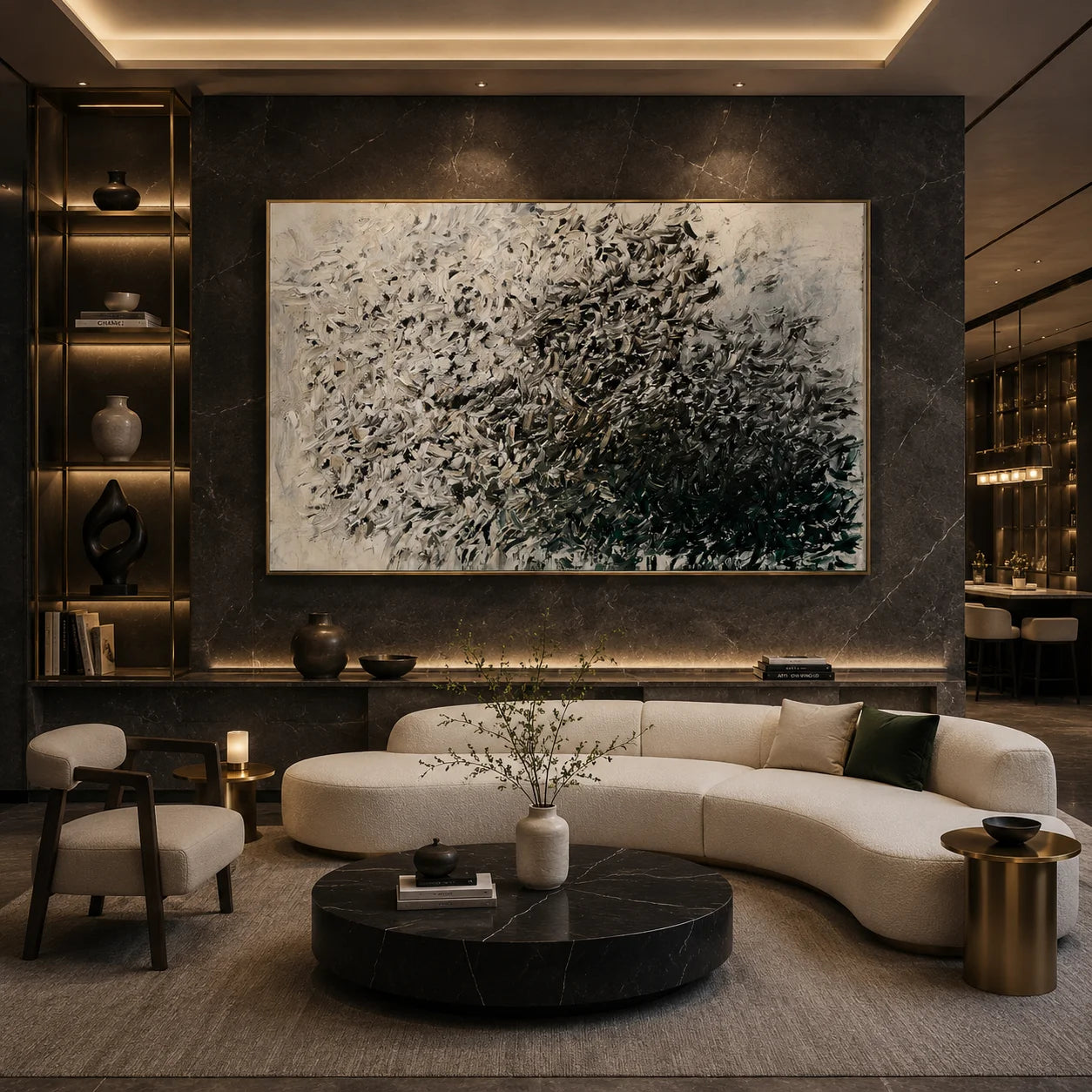 Green Gray Abstract Hand-Painted Oil Painting, Modern Textured Brushstroke Wall Art # OA 1046