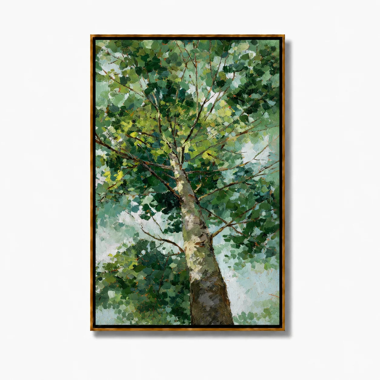 Green Tree Canopy Hand-Painted Oil Painting, Textured Botanical Wall Art for Modern Home Decor#OA 0973