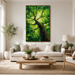 Green Tree Canopy Hand-Painted Oil Painting, Textured Forest Nature Canvas Wall Art for Modern Home Decor#OA 0956