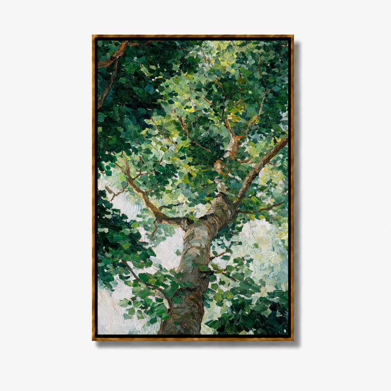 Green Tree Canopy Hand-Painted Oil Painting, Textured Forest Wall Art for Modern Nature Home Decor#OA 0974