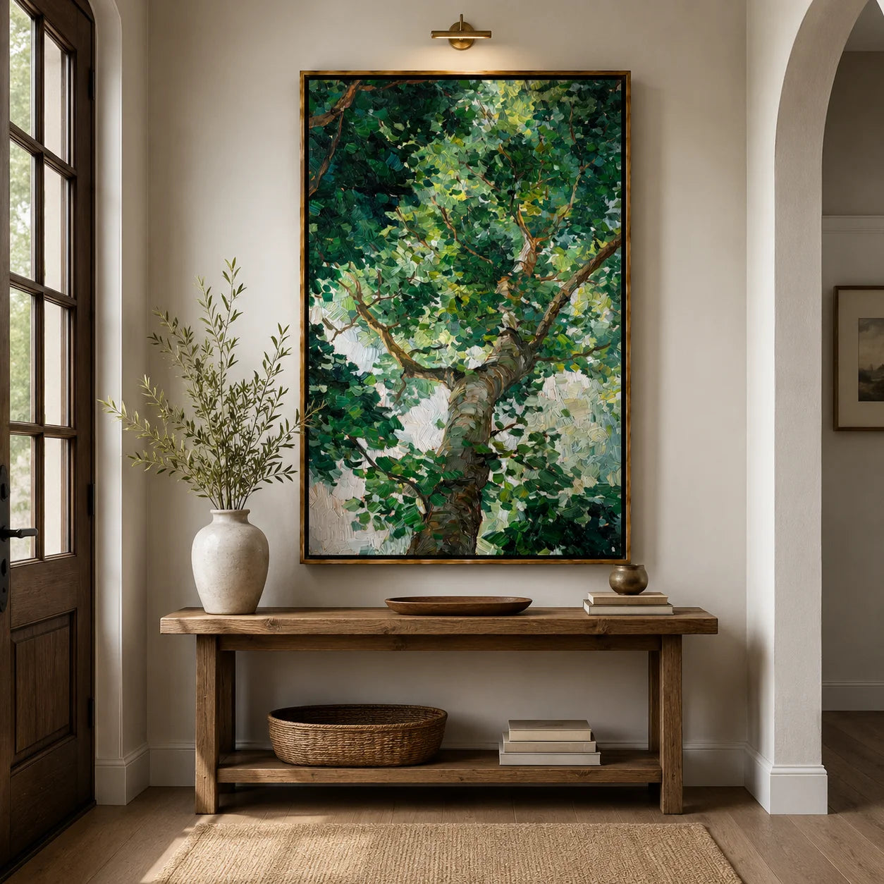 Green Tree Canopy Hand-Painted Oil Painting, Textured Forest Wall Art for Modern Nature Home Decor#OA 0974
