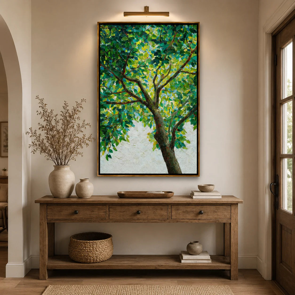 Green Tree Hand-Painted Oil Painting, Textured Nature Wall Art for Modern Home Decor#OA 0972
