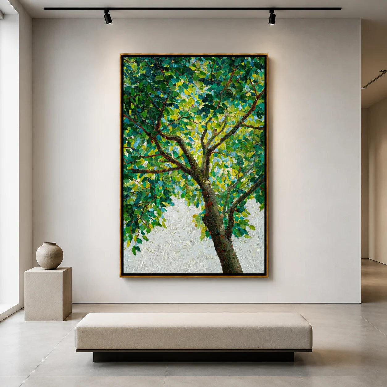 Green Tree Hand-Painted Oil Painting, Textured Nature Wall Art for Modern Home Decor#OA 0972