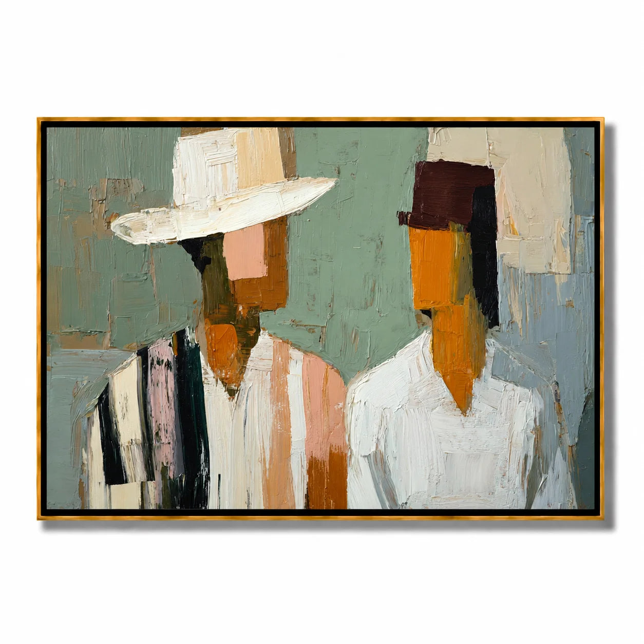 Hand-Painted Abstract Couple Portrait Oil Painting, Textured Modern Figure Wall Art for Contemporary Home Decor#OA 0999