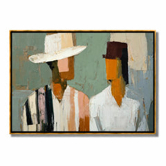 Hand-Painted Abstract Couple Portrait Oil Painting, Textured Modern Figure Wall Art for Contemporary Home Decor#OA 0999