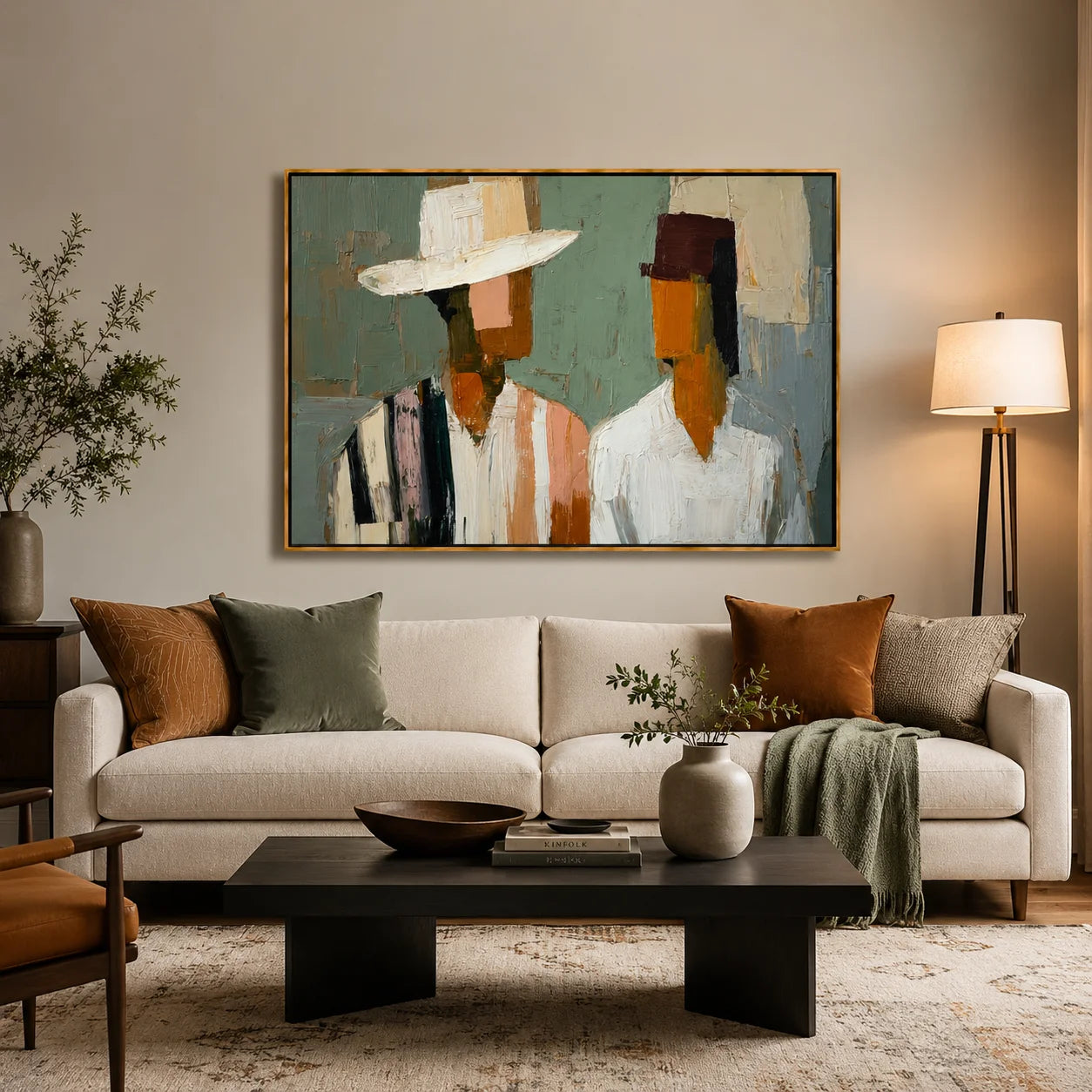 Hand-Painted Abstract Couple Portrait Oil Painting, Textured Modern Figure Wall Art for Contemporary Home Decor#OA 0999