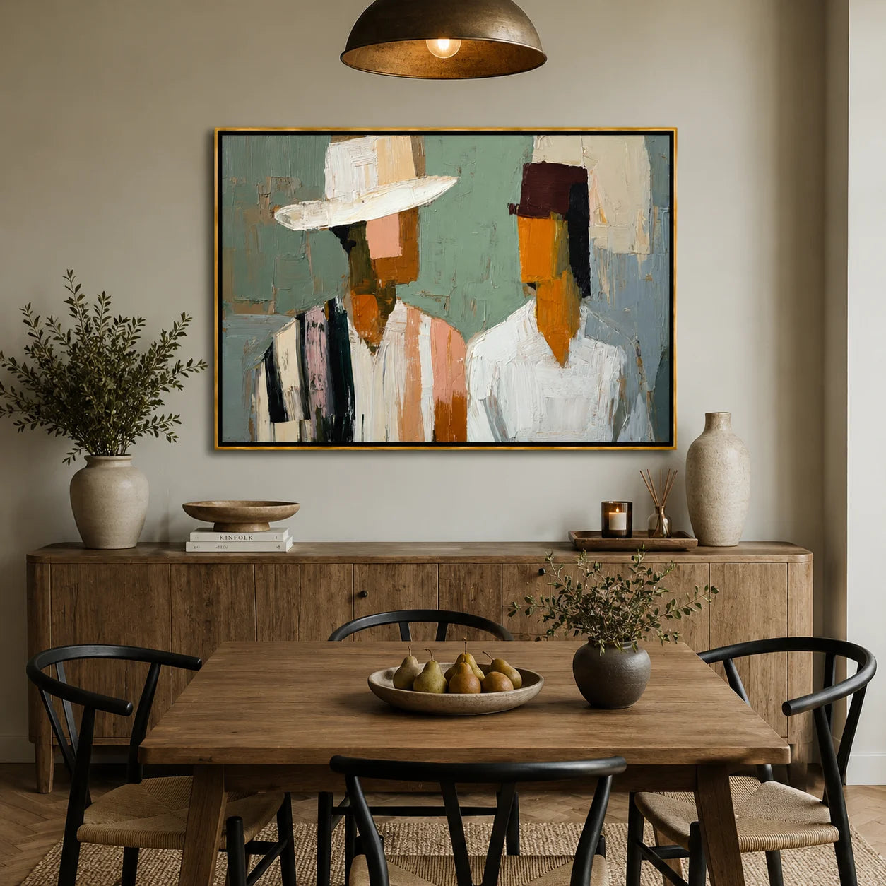 Hand-Painted Abstract Couple Portrait Oil Painting, Textured Modern Figure Wall Art for Contemporary Home Decor#OA 0999