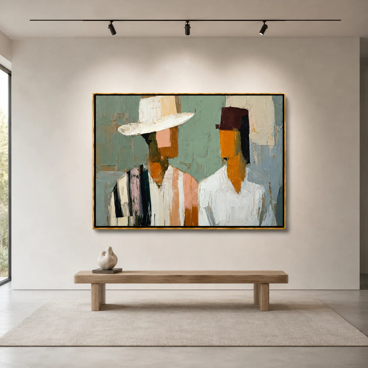 Hand-Painted Abstract Couple Portrait Oil Painting, Textured Modern Figure Wall Art for Contemporary Home Decor#OA 0999