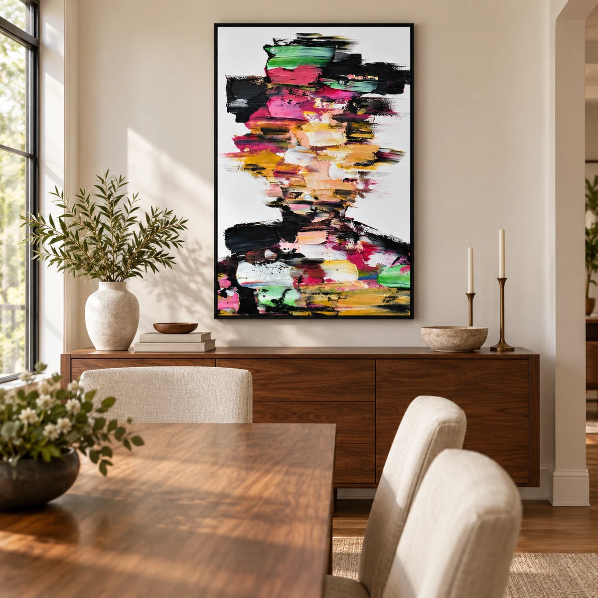 Ownanart Hand-Painted Colorful Abstract Faceless Portrait in Pink Green and Gold Oil Painting – Modern Figurative Art, 3D Textured Vertical Impasto Canvas Wall Art for Living Room Bedroom Entryway and Office #OA 1586