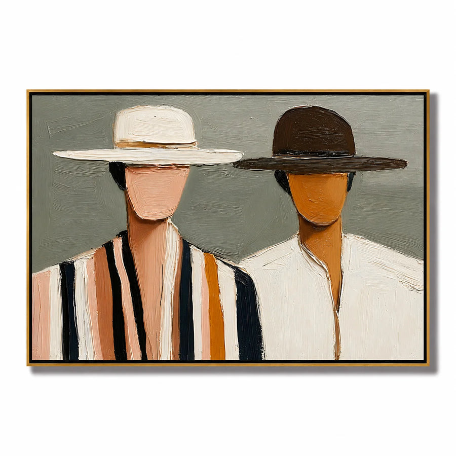 Hand-Painted Couple Portrait Oil Painting, Textured Horizontal Figurative Wall Art for Modern Home Decor#OA 0917