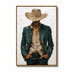 Hand-Painted Cowboy Portrait Oil Painting, Textured Western Figure Wall Art for Modern Rustic Home Decor#OA 0993
