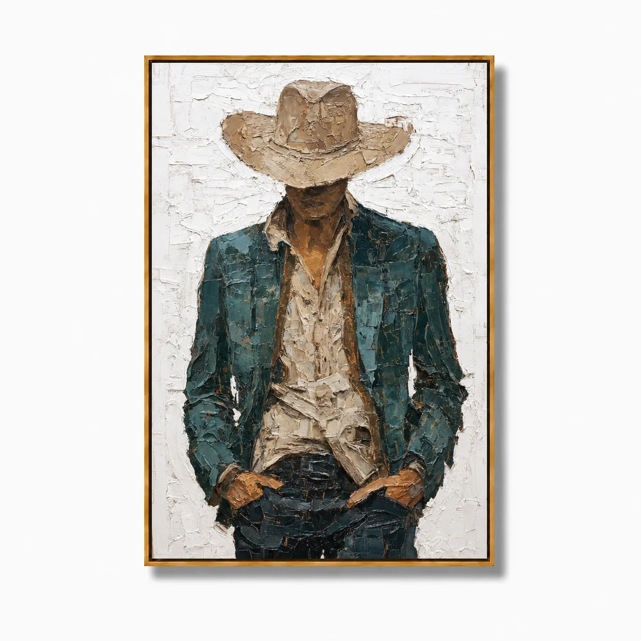 Hand-Painted Cowboy Portrait Oil Painting, Textured Western Figure Wall Art for Modern Rustic Home Decor#OA 0993
