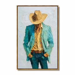 Hand-Painted Cowboy Portrait Oil Painting, Textured Western Wall Art for Modern Rustic Home Decor#OA 0994
