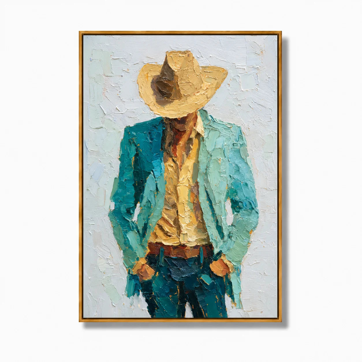 Hand-Painted Cowboy Portrait Oil Painting, Textured Western Wall Art for Modern Rustic Home Decor#OA 0994