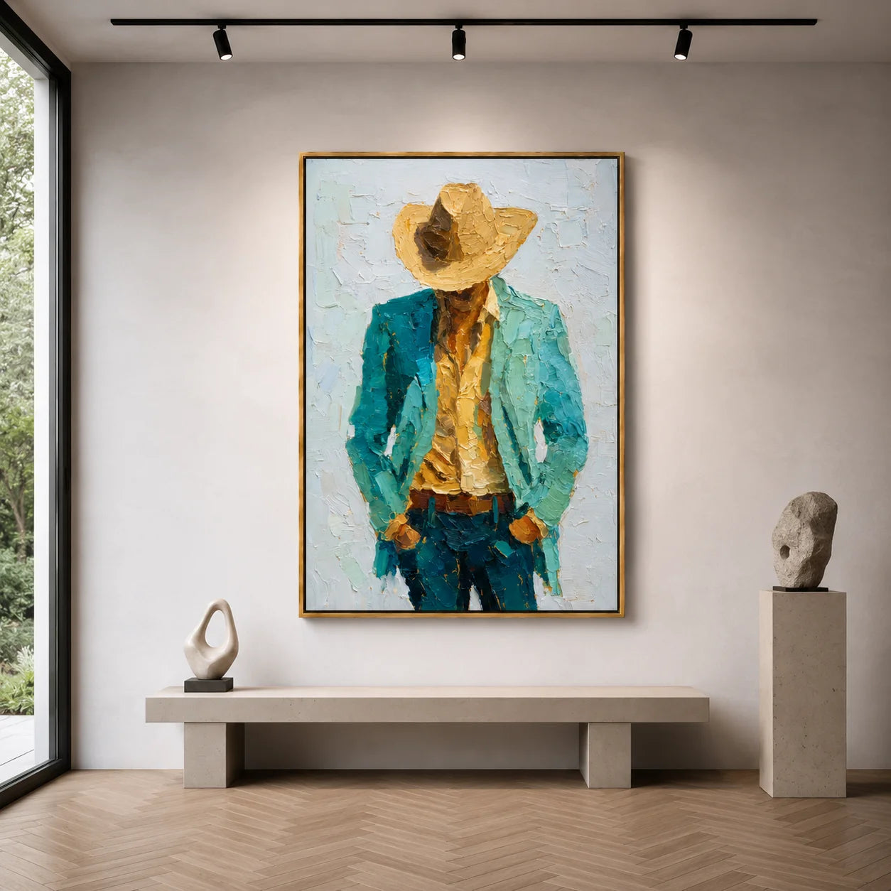 Hand-Painted Cowboy Portrait Oil Painting, Textured Western Wall Art for Modern Rustic Home Decor#OA 0994
