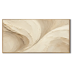Ownanart Hand-Painted Cream & Beige Abstract Oil Painting – Flowing Curves, Raised Texture & Panoramic Neutral Wall Art #OA 1417