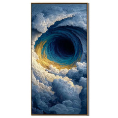 Ownanart Hand-Painted Deep Blue & Gold Eye of the Ocean Vortex Oil Painting | Modern Abstract Giant Wave, Storm Clouds & Textured Seascape Wall Art for Living Room, Bedroom and Entryway # OA 1347