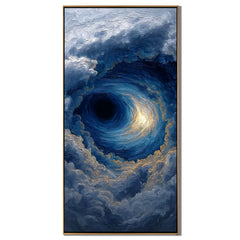 Ownanart Hand-Painted Deep Blue & Gold Ocean Storm Vortex Oil Painting | Modern Abstract Giant Wave, Swirling Clouds & Textured Seascape Wall Art for Living Room and Bedroom # OA 1344