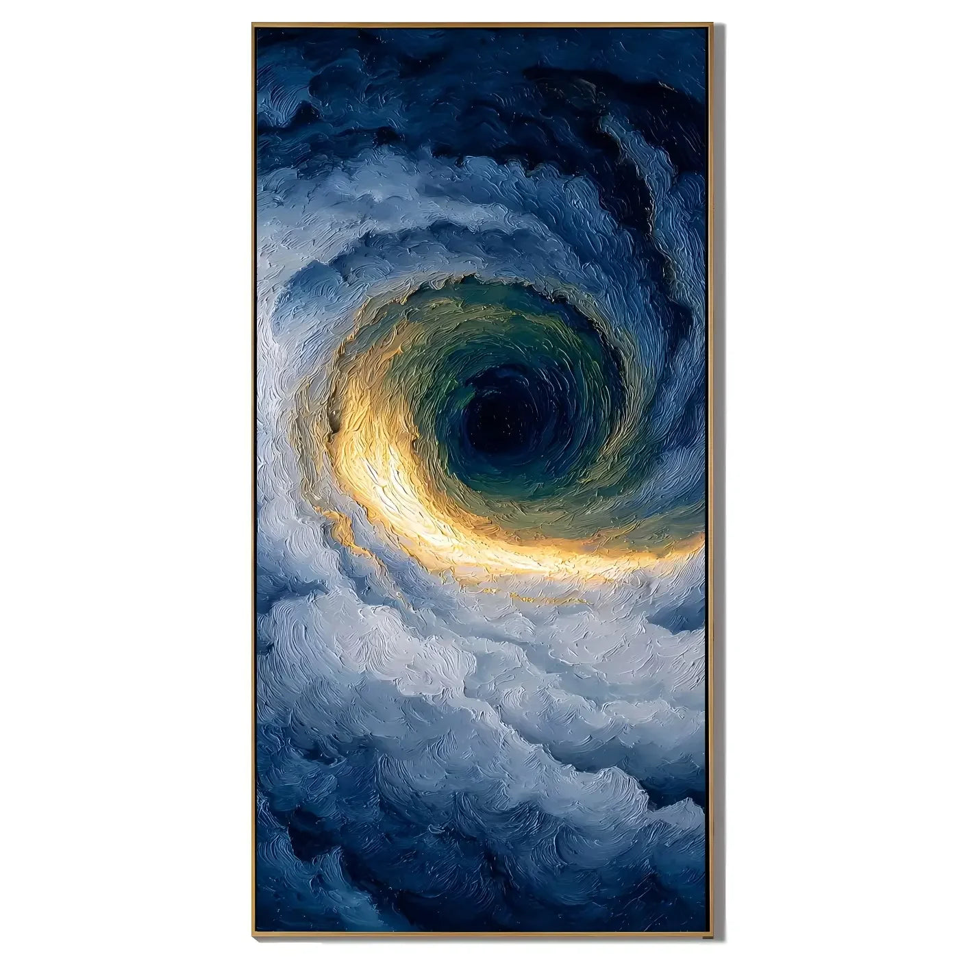 Ownanart Hand-Painted Deep Blue & Gold Ocean Vortex Oil Painting | Modern Abstract Storm Wave & Cloud Textured Seascape Wall Art for Living Room, Bedroom and Entryway # OA 1342