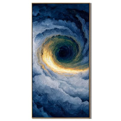 Ownanart Hand-Painted Deep Blue & Gold Ocean Vortex Oil Painting | Modern Abstract Storm Wave & Cloud Textured Seascape Wall Art for Living Room, Bedroom and Entryway # OA 1342
