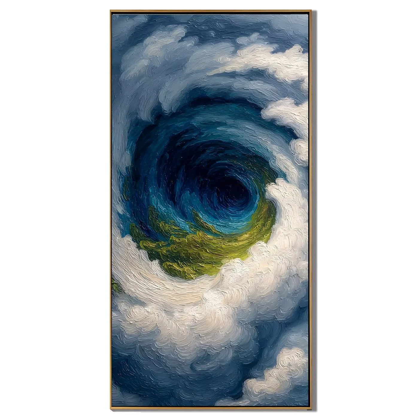 Ownanart Hand-Painted Deep Blue & Green Ocean Vortex Oil Painting | Modern Abstract Giant Wave, Storm & Cloud Textured Seascape Wall Art for Living Room, Bedroom and Entryway # OA 1346