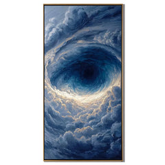 Ownanart Hand-Painted Deep Blue Ocean Vortex Oil Painting | Modern Abstract Storm Wave & Cloud Textured Seascape Wall Art for Living Room, Bedroom and Entryway # OA 1341