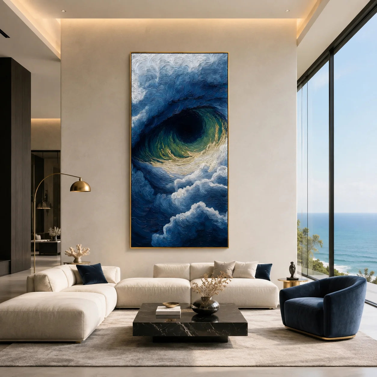 Ownanart Hand-Painted Deep Blue Ocean Wave Oil Painting | Modern Textured Turquoise Sea Wave & Coastal Seascape Wall Art for Living Room and Bedroom # OA 1340
