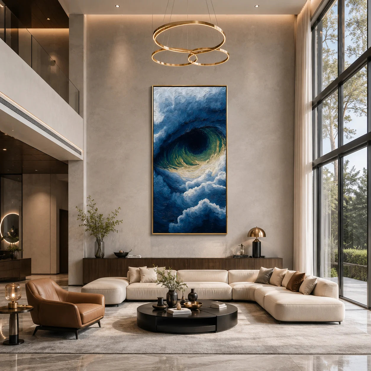 Ownanart Hand-Painted Deep Blue Ocean Wave Oil Painting | Modern Textured Turquoise Sea Wave & Coastal Seascape Wall Art for Living Room and Bedroom # OA 1340