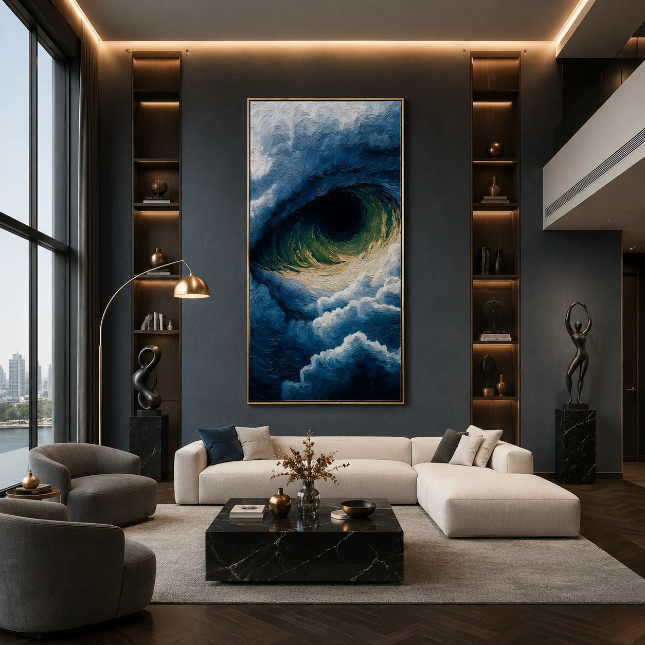 Ownanart Hand-Painted Deep Blue Ocean Wave Oil Painting | Modern Textured Turquoise Sea Wave & Coastal Seascape Wall Art for Living Room and Bedroom # OA 1340