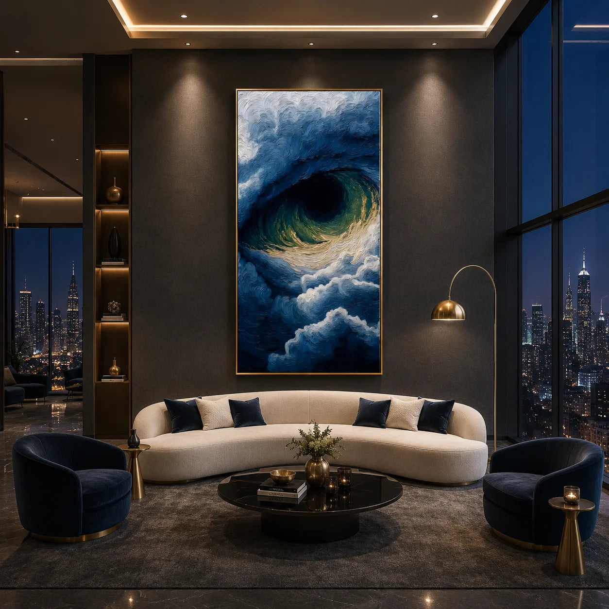 Ownanart Hand-Painted Deep Blue Ocean Wave Oil Painting | Modern Textured Turquoise Sea Wave & Coastal Seascape Wall Art for Living Room and Bedroom # OA 1340