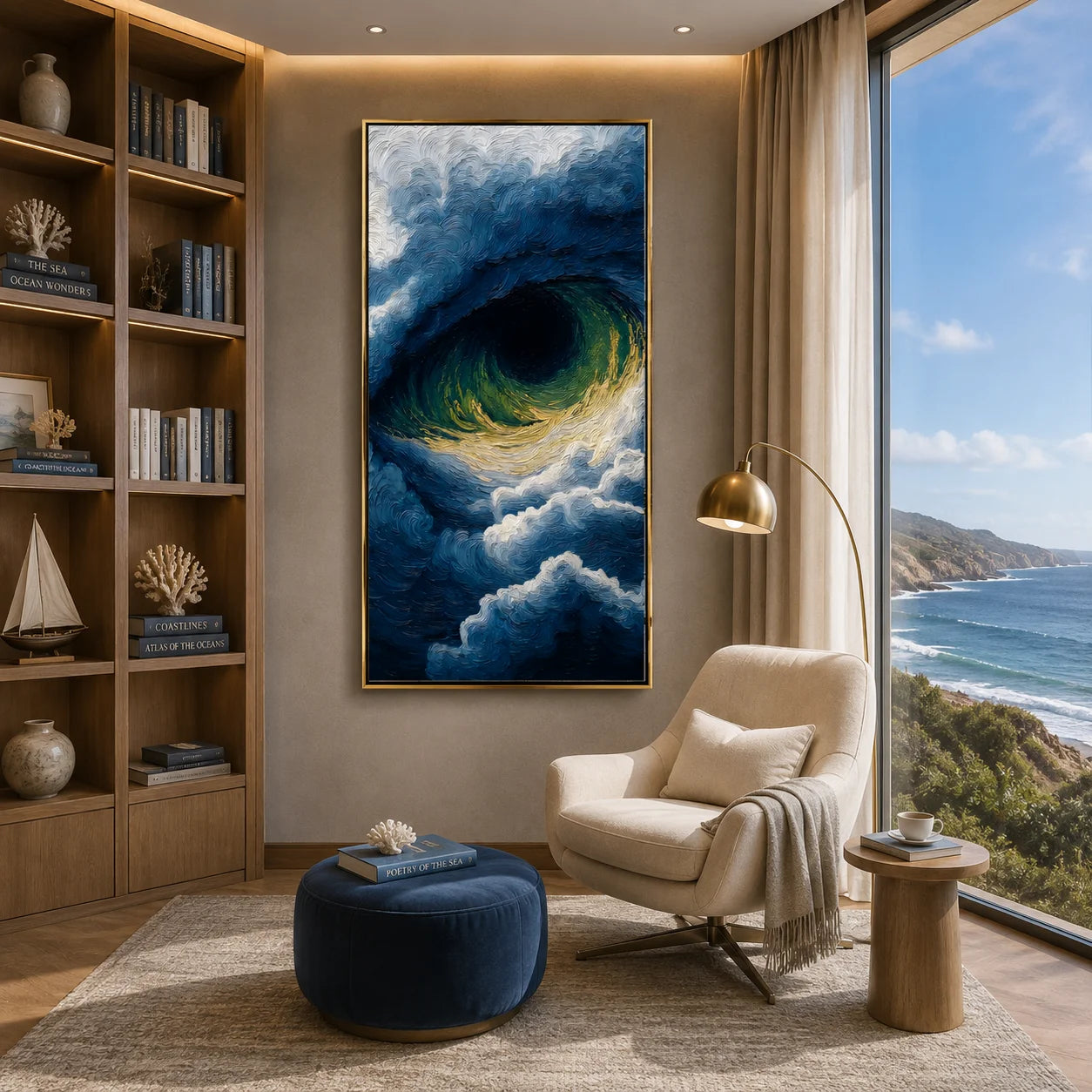 Ownanart Hand-Painted Deep Blue Ocean Wave Oil Painting | Modern Textured Turquoise Sea Wave & Coastal Seascape Wall Art for Living Room and Bedroom # OA 1340