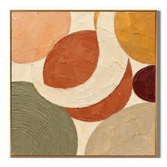 Ownanart Hand-Painted Earth Tone Abstract Oil Painting – Terracotta, Olive Green & Ochre Geometric Shapes, Square Textured Wall Art #OA 1418