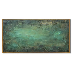 Ownanart Hand-Painted Emerald Green Abstract Textured Oil Painting – Dark Teal, Turquoise and Forest Green Modern Impasto Wall Art for Living Room and Contemporary Home Decor # OA 1423