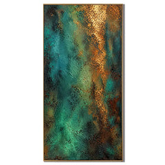 Ownanart Hand-Painted Emerald Green and Gold Abstract Textured Oil Painting – Dark Teal, Turquoise and Metallic Gold 3D Impasto Wall Art, Modern Luxury Vertical Abstract Canvas Art for Living Room # OA 1428