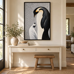 Emperor Penguin and Chick Oil Painting – Modern Animal Art #OA 1589