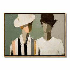 Hand-Painted Fashion Portrait Oil Painting, Modern Couple Wall Art for Chic Contemporary Home Decor#OA 0998