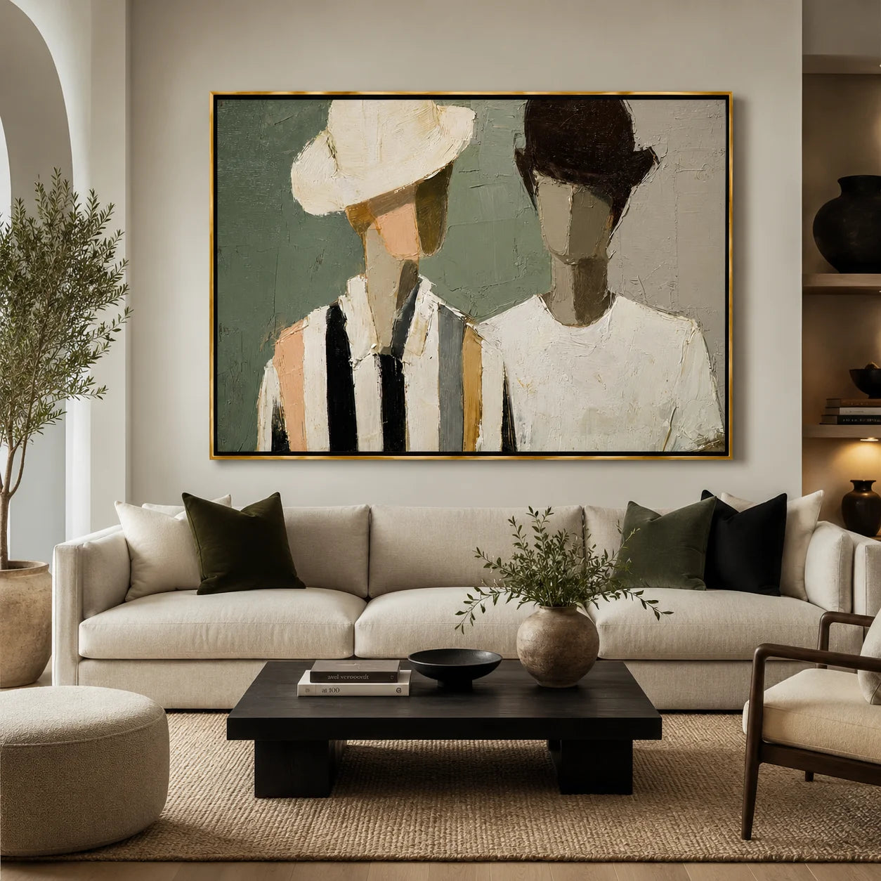 Hand-Painted Fashion Portrait Oil Painting, Modern Couple Wall Art for Chic Contemporary Home Decor#OA 0998