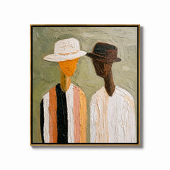 Hand-Painted Figurative Oil Painting, Textured Couple Portrait Wall Art for Modern Home Decor#OA 0915
