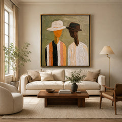 Hand-Painted Figurative Oil Painting, Textured Couple Portrait Wall Art for Modern Home Decor#OA 0915