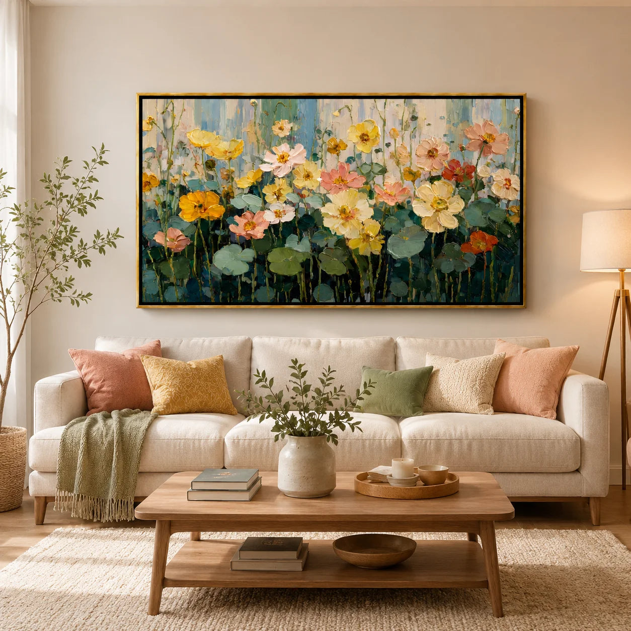 Hand-Painted Floral Oil Painting, Large Pastel Flower Wall Art for Elegant Modern Home Decor#OA 0991