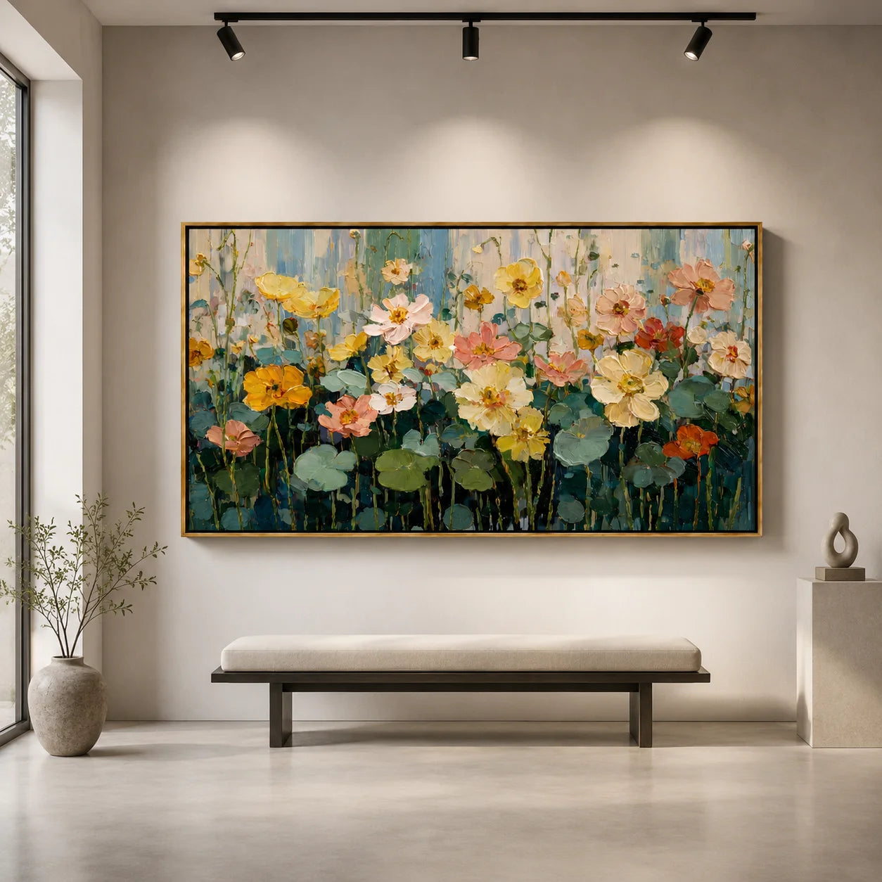 Hand-Painted Floral Oil Painting, Large Pastel Flower Wall Art for Elegant Modern Home Decor#OA 0991